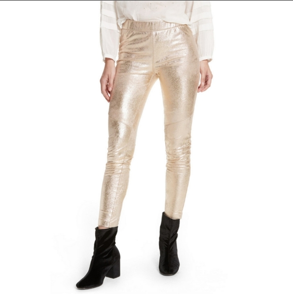 Free People Pants - FREE PEOPLE Gold Suede Effect Skinny Ankle Pants